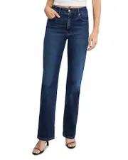 Good American Soft Tech Good True High Rise Straight Jeans in Indigo572