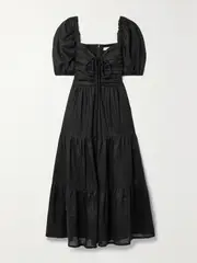 [Faithfull] Faithfull - + Net Sustain Palacio Gathered Linen Midi Dress - Black - small small Black