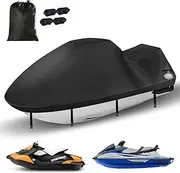 Jet Ski Cover,Durable 420D Jetski Cover 3 Seater Waterproof,Upgraded Waverunner Cover with 2 Air Vents，4 Windproof Buckles,All Weather Universal Cover for Seadoo (Black, XXXL:136"-145")