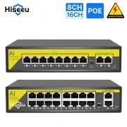 Hiseeu 48V 8/16CH POE Ports Switch Ethernet 10/100Mbps IEEE 802.3 af at for IP Camera CCTV Security Camera System/Wirele