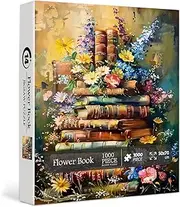 Vintage Book Puzzle for Adults，PICKFORU Wildflower Pages Jigsaw Puzzle 1000 Pieces,Retro Plant Floral Puzzle, Book Aesthetic Puzzle for Book Lover