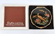 STRATTON NEW OLD STOCK VTG POWDER COMPACT w PHEASANT BIRD PEACOCK in ORIG BOX
