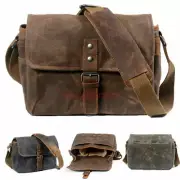 Vintage Waterproof Canvas Leather Trim DSLR SLR Shockproof Camera Messenger Bag
