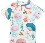 [ODAWA] Cute Whimsical Sea Creatures Kids Swim Shirt UPF+ 50 Quick Dry Shirt Kids SPF Water Shirts