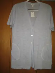 J.Jill Blue Linen Blend 3 Button Cardigan/Topper. Elbow Sleeve. Pockets. PS