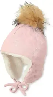 Sterntaler girls' Inca hat with faux fur pompom, cuddly, 45 (6-9 M)