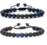 [junweideyi] Natural Stone Bracelets for Men - 8mm Tiger Eye | Matte Agate | Lava Rock Bracelets for Men Teen Boys Gifts Anniversary Fathers Day Birthday Gifts for Him, Large, no gemstone, Large, no