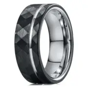 Black Hammered Silver Tungsten Carbide Band