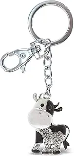 [Aqua79] Silver Cow Sparkling Charm Key Chain Clip, Cute Keychains for Women