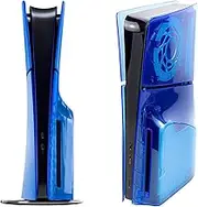 Geekria Transparent Cover Plates Compatible with PS5, PlayStation 5 Slim Disc Edition, Replacement Shell Gaming Accessories with Fan Vents, Hard Shockproof ABS Shell Side Panels (Transparent Blue)
