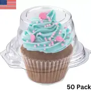 50 Pcs Cupcake Container Plastic Clear Boxes Single Compartment Carrier USA New