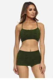 Skull & Crossbones Adjustable Sports Bralette & Boy Short 2pc Set, Green, OS NWT