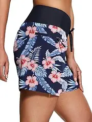 ISEEGZ Women's 5''/9'' High Waisted Swim Board Shorts Quick Dry UPF 50+ Womens Swim Trunks Bottoms with Liner Zipper Pockets'