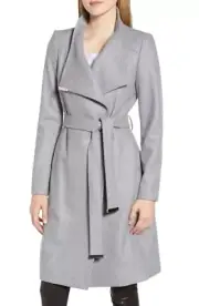 NWT TED BAKER SANDRA GRAY WOOL BELTED COAT - US SIZE 6 / TED BAKER SIZE 2