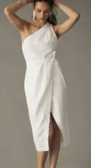 Anthropologie One-Shoulder Linen Dress Size 10 Wrap Dress