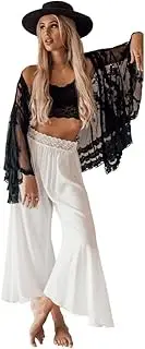 [puritylacedesigns] White Gatsby Wide Leg lace Waist Pants with Pockets