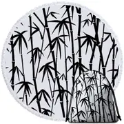 Black and White Bamboo Round Beach Towel