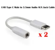 2 x USB Type C to 3.5mm Headphone Audio Jack Aux Cable Adapter White