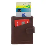 Pierre Cardin Leather Smart Slide Card Holder Tab Bi-Fold Wallet 10cm Brown