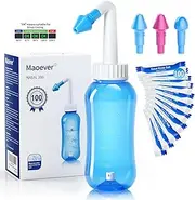 Neti Pot Sinus Rinse Kit with 100 Nasal Salt Packets Nose Wash Cleaner Pressure Rinse Nasal Irrigation for Adult & Kid BPA Free 300 ML with Sticker Thermometer (Light Blue)