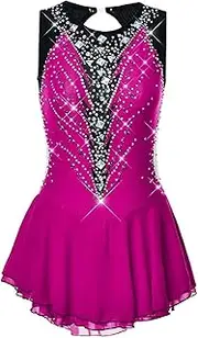 [Zagitova] Sleeveless Figure Skating Dress for Girls Shiny Rhinestones Lyrcial Dresses Backless Team Competition Uniform