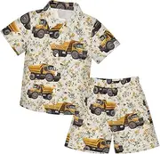[Caihoyu] Little & Big Boy's Short Sleeve Button Down Tops + Shorts Set Toddler Boy Outfit Summer Clothing