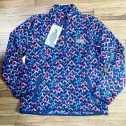 EDDIE BAUER Quest Half Zip Fleece Navy Colorful Print Pullover Sweater L 14/16