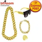 N932 Rap Star Ali G 80s Necklace Bracelet Ring Glasses MC Hammer Costume Hip Hop