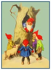 Gnome Elf in a Tree Kids Pig by Jenny Nyström Counted Cross Stitch Pattern