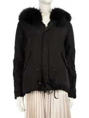 Black Rabbit Fur Line Parka Coat