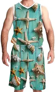 [KQNZT] Basketball Jerseys Shorts Sport Set, Basketball Jersey for Women, Athletic Shirts for Team Scrimmage, Starfish Shell Conch Ocean Summer