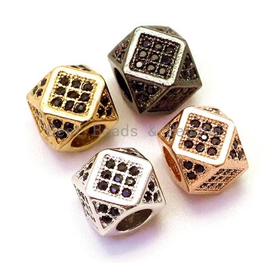 CZ Micro Pave Big Hole Multi Sided Cubic Square Beads, Hex Cubic Zirconia