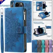 For iPhone 16 16E 15 14 13 12 11 Pro Max Zipper Case Leather Wallet Flip Cover