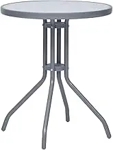 Garden Table Round Light Grey - 60 cm Steel Glass - Patio, Dining, Outdoor, Tables, Metal, Foldable