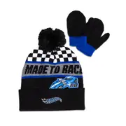 Hot-Wheels Mattel Kids/Children Beanie & Mittens Winter Racing Hat Blue