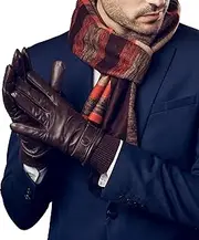 [YISEVEN] Men's Touchscreen Lambskin Leather Gloves Snug Cuffs