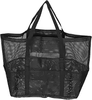 [WRITWAA] Beach Bag Tote Purse with Zipper Hanging Travel Toiletry Bag Foldable Handbag Zippered Tote Large Tote Purse Sand Toy Storage Bag Beach Toy Mesh Bag Tote Bag Pool Bag Nylon