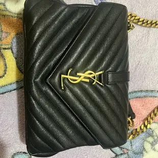 [二手] YSL 經典Monogram金色鍊YSL金屬LOGOCollege中款學院包 (黑色)