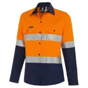 WS Workwear Koolflow Womens Hi-Vis Button-Up Shirt, Orange/Navy -Size 20
