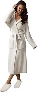 [MH MYLUNE HOME] Ultra Soft Robe With Pockets, Spa Bathrobe Loungewear Calf-Length, Plush Fuzzy Fluffy Wrap Robe for Women