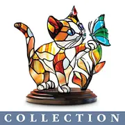 Lighted Crystalline Stained-Glass-Inspired Cat Sculptures Collection