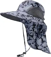 [Bassdash] UPF 50+ Unisex Water Resistant Wide Brim Sun Hat with Large Neck Flap Ponytail Fishing Hat for Men Women