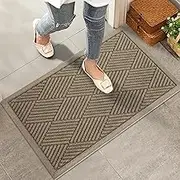 HIYARD Sturdy Front Door Mat, Absorbent Muddy Dirt Resist Welcome Door Mats Outdoor Indoor, Stain and Fade Resistant, Non-Slip Rubber Backing Low Profile Doormat for Entryway, 30×17, Beige