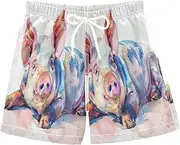 [RPLIFE] Boy Swim Shorts, Anti-Chafe Swim Trunks Boys 2 T, Cute Watercolor Pig Funny