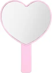 Heart-Shaped Handheld Mirror with Handle, Portable Travel Makeup Hand Mirror Decorative Mini Heart Cosmetic Lash Mirror for Women Girls (Pink)