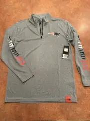 NWT Patriots Long Sleeve 1/4 Zip Shirt, Youth L Large Size 14-16, Grey, Licensed