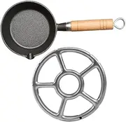 NOLITOY Mini Cast Pan Frypan with Wooden Handle Portable for Camping Stove Top Cooking