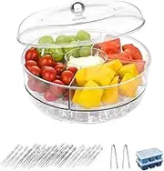 Rotatable Divided Serving Tray with Lid 4 Compartments Chilled Fruit & Ice Container for Veggies, Appetizers (Shrimp, Salads) at Parties