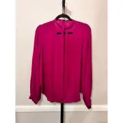 Krisa Wrap Tie V-Neck Button Front Diva Fuchsia Pink Blouse Size Medium NWT