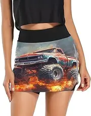 [RPLIFE] Vibrant Classic Monster Truck Mini Skort Skirt, High Waisted Athletic Short, Womens Golf Skirts Summer